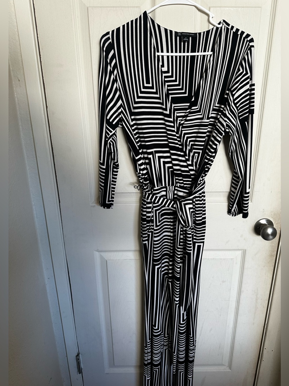 INC International Concepts Black & White Geometric Wrap Jumpsuit
